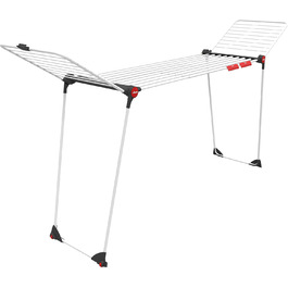 Сушарка для білизни Vileda Infinity Flex Plus, розсувна до 2 м, 30 м трос, високі крила XXL, тримачі для дрібних речей, еко-упаковка, біло-чорно-червона