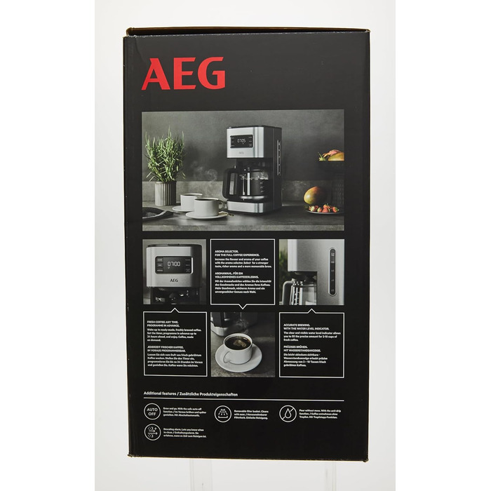 Кавоварка AEG CM5-1-6ST Deli 5, 1,5 л, нержавійка, програмований таймер, підтримка тепла, захист, індикатор рівня води, антикрапельна функція