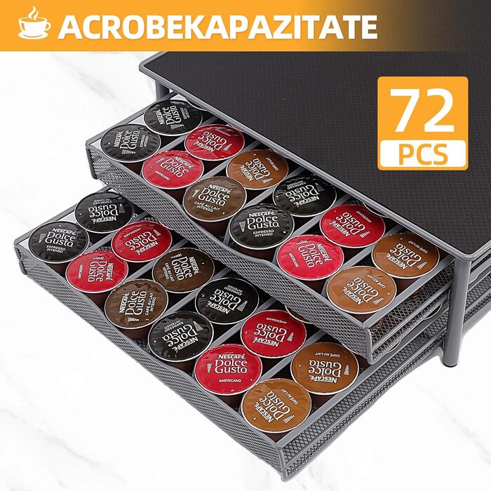 Органайзер для кавових капсул Dolce Gusto на 72 капсул, підставка з 2 висувними шухлядами, стійкий накопичувач для кавомашини