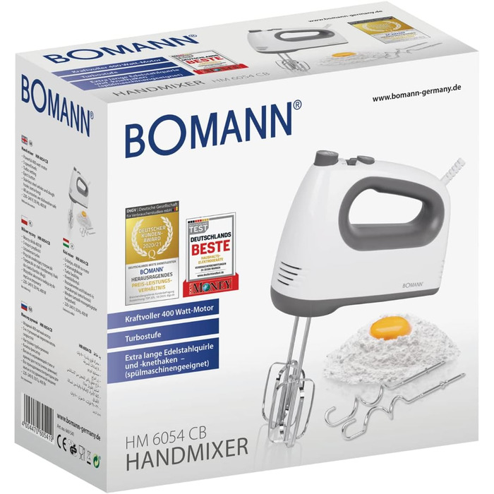 Ручний міксер Bomann HM 6054 CB, 400 Вт, 5 швидкостей, турборежим, насадки з нержавіючої сталі, підходить для посудомийної машини