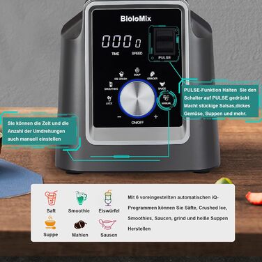 Потужний блендер BioloMix 2200 Вт з функцією самоочищення, стаціонарний міксер із 2-літровою без BPA чашею, смузі-мейкер T5600