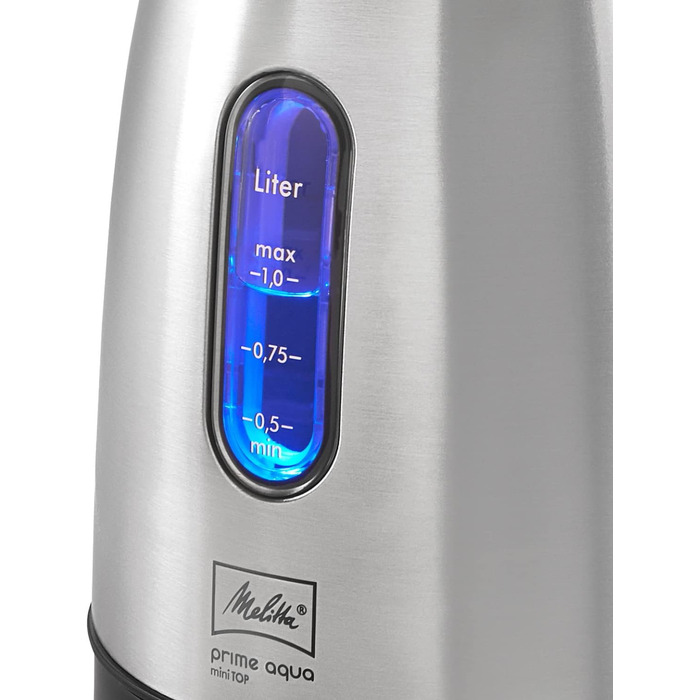 Електрочайник MELITTA Prime Aqua Mini Top 1,0 л, 2200 Вт, нержавіюча сталь, зовнішній індикатор рівня води