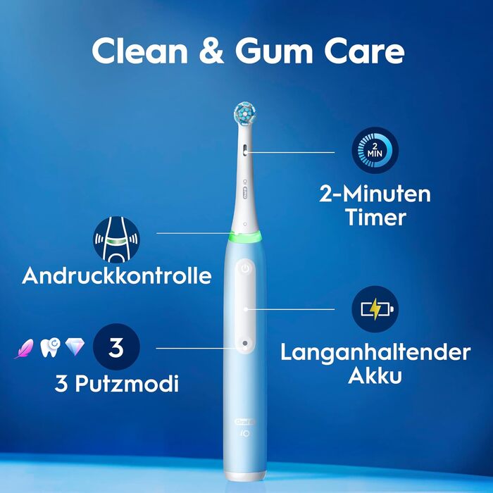 Електрична зубна щітка Oral-B iO Series 3, світло-блакитна (Ice Blue), 1 щітка + 3 смінні насадки
