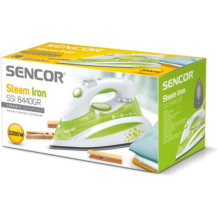 Парова праска SENCOR SSI 8440GR, 2200 Вт, керамічна підошва, зелена