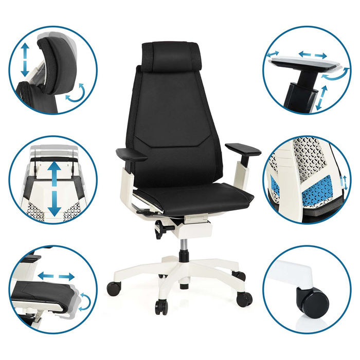 Офісний крісло GENIDIA PRO WHITE - шкіряне, чорне, hjh OFFICE