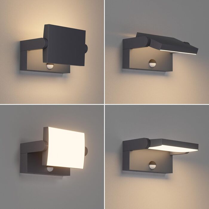 Світильник настінний вуличний Klighten 24W з датчиком руху, антрацит (RAL 7016), 3000K, IP65, 1500 Лм, алюміній