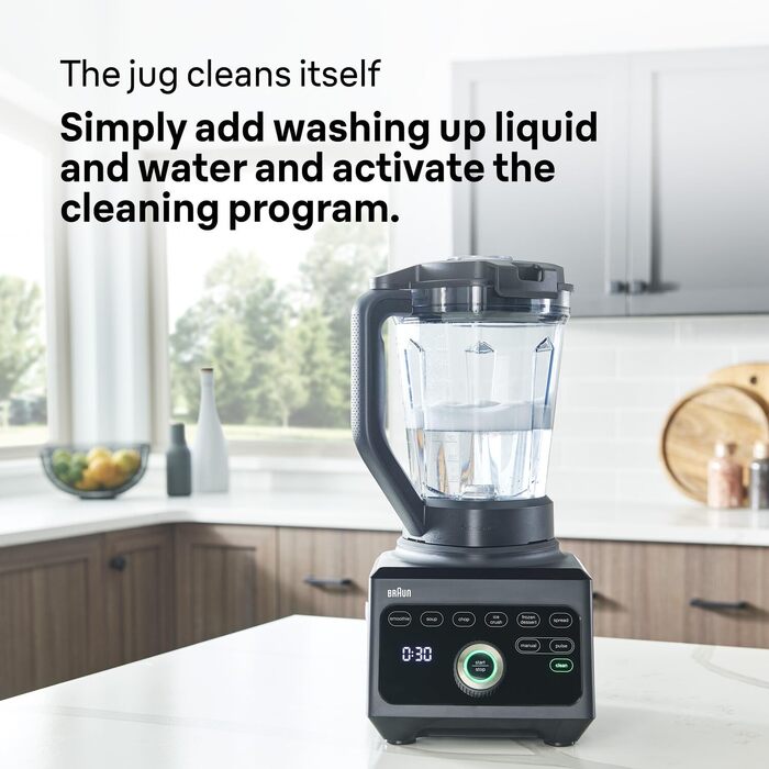 Блендер Braun PowerBlend 9 JB9040BK чорний, 1600 Вт, 2л, 18 програм, 10 швидкостей, професійний