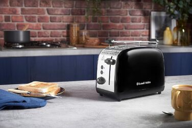 Тостер Russell Hobbs Colours Plus Edelstahl на 2 тости, чорний - з підставкою для булочок, 6 режимів підсмажування, розморожування, функція Lift & Look, 1600 Вт