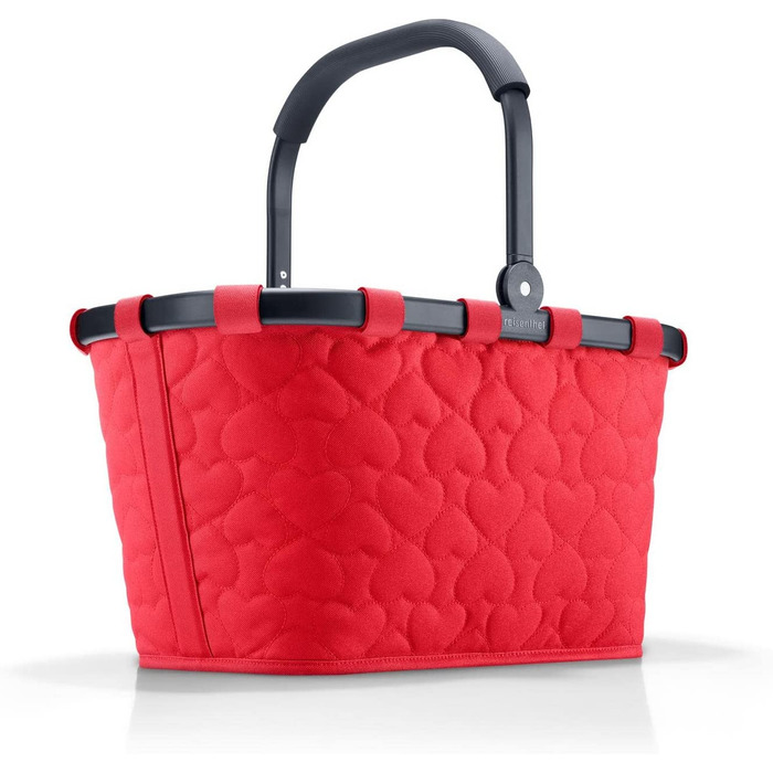 Кошик для покупок reisenthel carrybag Frame Hearts Red – міцний, місткий, з водовідштовхувальним покриттям, зручна ручка, внутрішня кишеня, червоний з принтом сердець