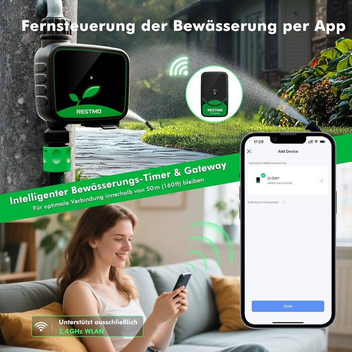 Таймер для поливу RESTMO WiFi, програмований, для саду та газону, 3 режими, для зовнішніх кранів, 1 зона, чорний