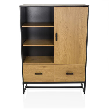 Шафа AMIO H 100x40x140 см, 2 висувні ящики, 1 дверцята, чорний/дуб, hjh LIVING