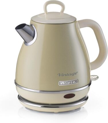 Електрочайник Ariete Vintage 2868, ретро стиль, 1 л, 1600 Вт, бежевий, з автоматичним вимкненням, нержавіюча сталь, бездротовий 360°-поворотний піддон