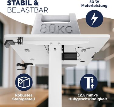 Ергономічний електричний стіл Casaria® 120x60 см з бездротовою зарядкою, USB-C/A, LCD-дисплеєм та пам'яттю (білий)