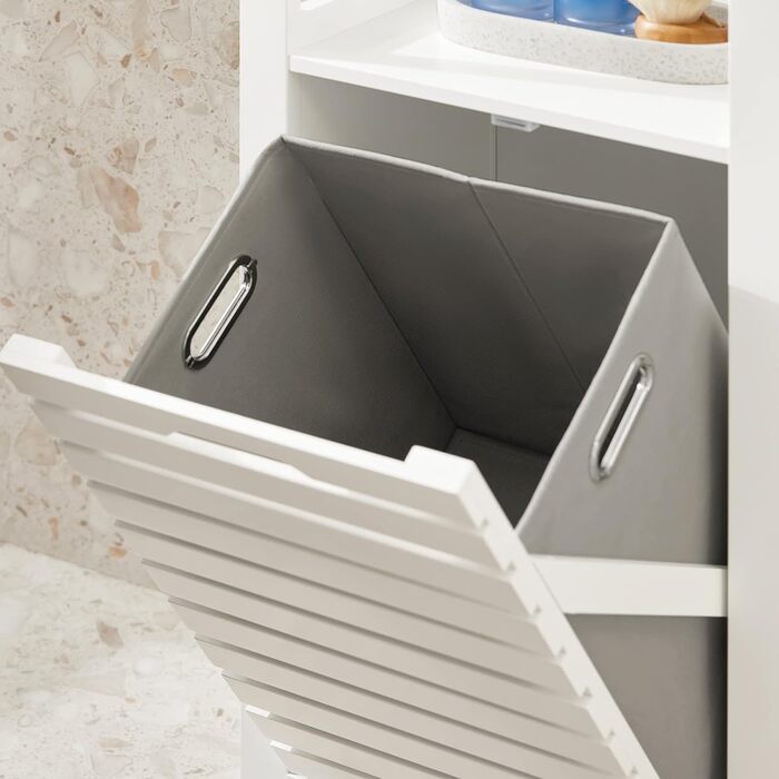 Шафа для білизни SoBuy BZR67-W з висувним мішком, білий, 42x90x30 см – кошик для прання, органайзер для ванної