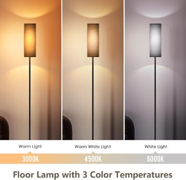 LED торшер Lithomy 12W для вітальні та спальні, вінтажний, диміруємий, з пультом та 3 кольорами світла