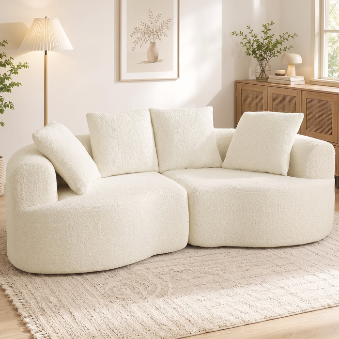 Диван 3-місний 207 см Cloud Sofa з ефектом chenille, 4 декоративні подушки, безінструментальна збірка, кремово-білий