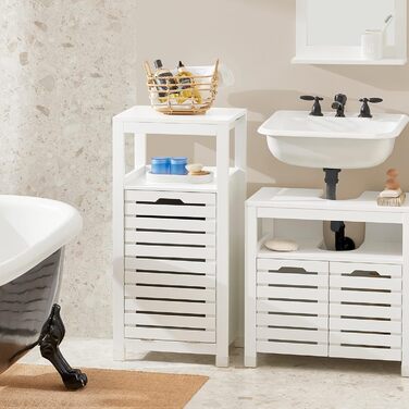 Шафа для білизни SoBuy BZR67-W з висувним мішком, білий, 42x90x30 см – кошик для прання, органайзер для ванної