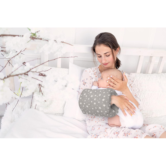 Подушка для годування Amilian Baby klein з наповнювачем, сіра (Sternchen Klein). Подушка-муфта для рук, 22x20 см, для подорожей