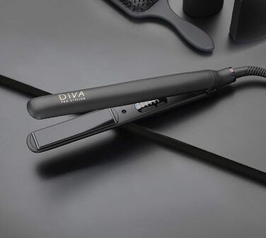 Професійний керамічний випрямляч для волосся Diva Pro Styling, цифровий, автоматичне вимкнення, 3 м кабель, чорний