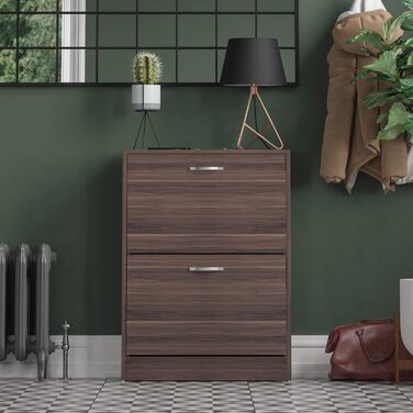 Шкаф для взуття Vida Designs з 2 відкидними полицями, органайзер для взуття, дерев’яний модуль (горіх)