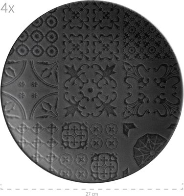 Сервіз MÄSER Tiles Vintage на 4 особи, 12 предметів, кераміка, чорний, марокканський стиль, матова глазур