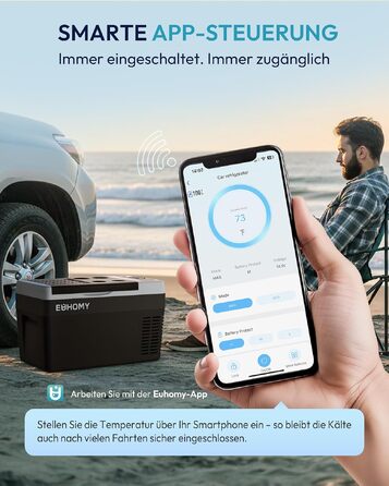 Автомобільний компресорний холодильник EUHOMY 25л з Wi-Fi, -20°C~20°C, 12/24V, 100-240V для кемпінгу, подорожей, човна, сірий