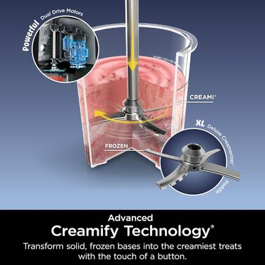 Ninja CREAMi Deluxe - 11 функцій для приготування морозива, сорбетів, смузі та заморожених напоїв. Сріблястий колір, 2 XL контейнери для сім'ї, ідеально для дітей