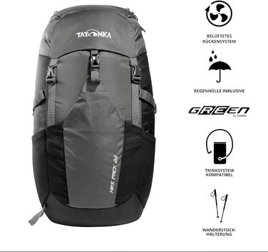 Рюкзак для походів Tatonka Hike Pack 22 л з вентиляцією спини та дощовиком, легкий і зручний туристичний рюкзак, сірий/чорний