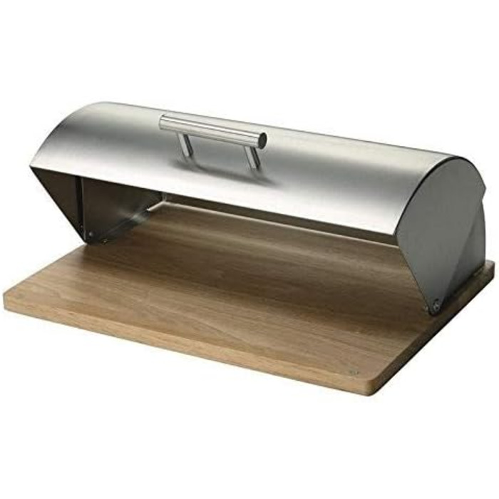 Хлібниця Zeller 20475, нержавіюча сталь і гевея, 39,5x28x16 см, з розсувною кришкою, срібляста