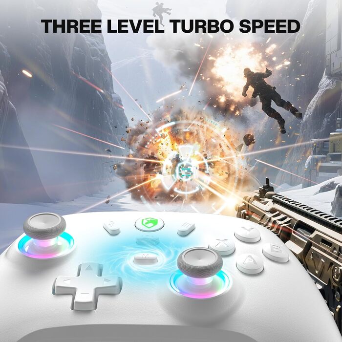 Бездротовий ігровий контролер ECHTPower для PC, Switch, Steam Deck, Android, iOS — RGB підсвічування, Hall-джойстики, вібрація, Turbo, акумулятор 800mAh (Білий)