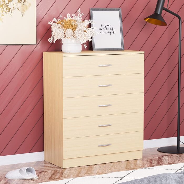 Комод із соснового дерева Vida Designs Riano, 5 шухляд з металевими ручками, захист від деформації, для спальні, 90x75x36 см