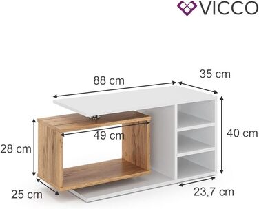 Журнальний стіл Vicco Rafi, білий/дуб, 88x40 см