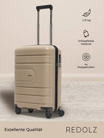 REDOLZ Жорсткий ручний чемодан 40x20x55 см із полiпропілену, 4 колеса, TSA-замок, легкий дорожній тролей для кабіни літака