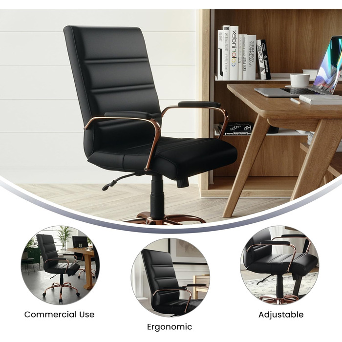 Крісло шеф Flash Furniture, обшите білою шкірою, з червонозолотим каркасом, 61 x 58,5 x 103,5 см