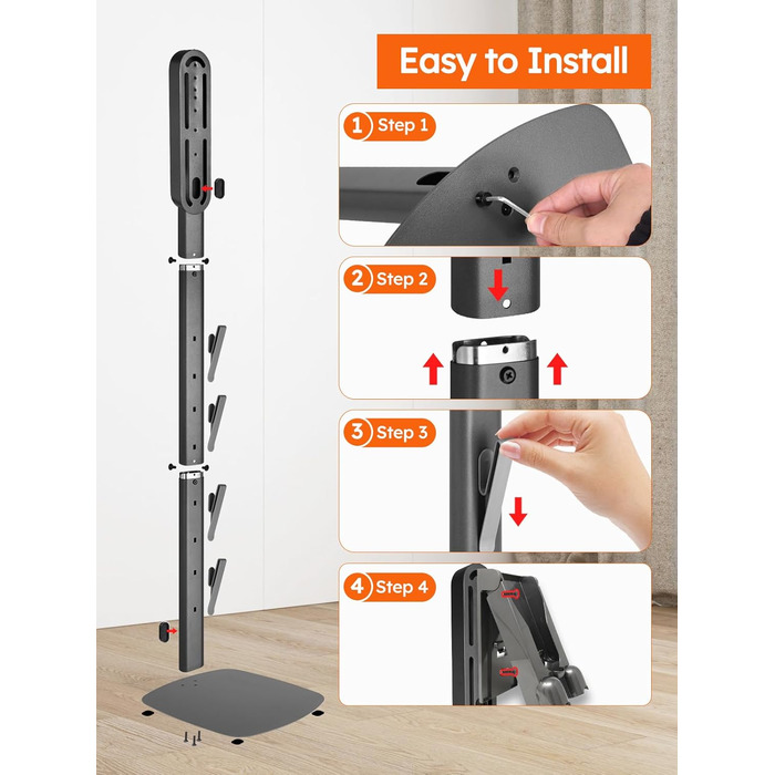 Підставка для пилососа Dyson Gen5, V16, V15, V12, V11, V10, V8, V7, V6 — металева стійка без свердління, 4 гачки для аксесуарів, темно-сіра