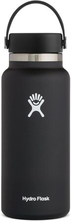 Термобутилка Hydro Flask з нержавіючої сталі, вакуумна ізоляція, велика шийка, герметична кришка Flex Cap, 946 мл, біла і чорна