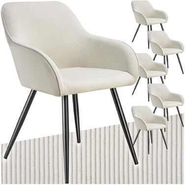 Тектейк® 4X Крісло для їдальні з підлокітниками, оббивка Cord, Lounge-крісло, для вітальні, кухні, офісу - (Набір 6 шт., Кремовий/Чорний)