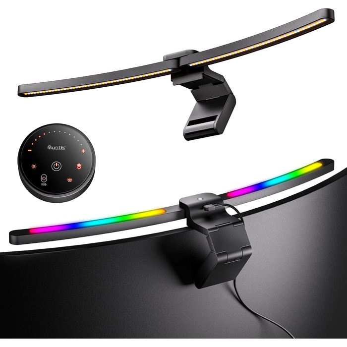 Quntis LED лампа для монітора 66 см з RGB підсвічуванням та пультом дистанційного керування, регульована, з автодиммуванням, захистом від синього світла, без мерехтіння, для геймінгу