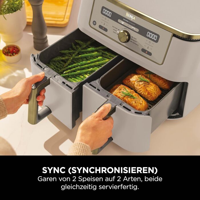 Фритюрниця Ninja Dual Zone Digital Air Fryer 9.5L, 6-в-1, 2 відсіки, Stone/Gold DZ400EUSTGD