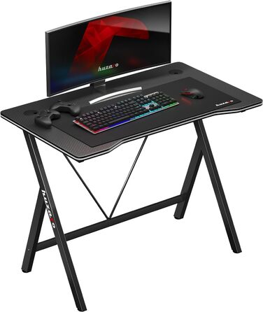 Геймерський стіл Huzaro Hero 1.4 Black 100x50 см, сталевий каркас, карбонова стільниця, отвори для кабелів, для дому та офісу, чорний