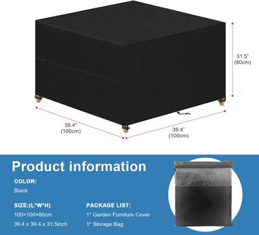 Чохол для садових меблів VANSHEIM водонепроникний 420D Oxford 100x100x80 см - захист від дощу, вітру та UV-променів для столу та стільців