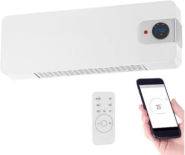 Керамічний настінний обігрівач Sichler з Wi-Fi, LED-дисплеєм, 2000 Вт, керуванням через додаток, сумісний з Google та Alexa, білий