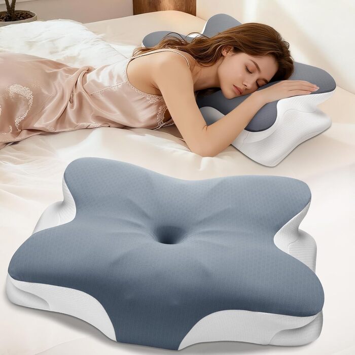 Подушка для шиї з піни Memory Foam: ортопедична подушка для сну на боці, спині та животі (Сіра)