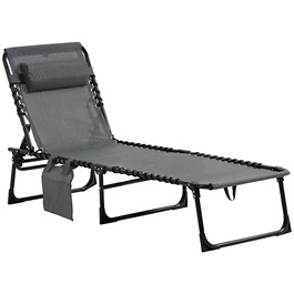 Складний садовий шезлонг Outsuuny Sun Lounger з подушкою, бічна кишеня, шезлонг з регульованою спинкою в 5 напрямках, стійкий до погодних умов шезлонг для кемпінгу з навантаженням до 120 кг, для садового пляжного басейну, сірий