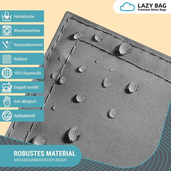 Великий крісло-мішок LAZY BAG Classic XXL 140x180 см, 2-в-1 для сидіння та лежання, наповнювач EPS, знімний нейлоновий чохол, темно-сірий, для дому та вулиці