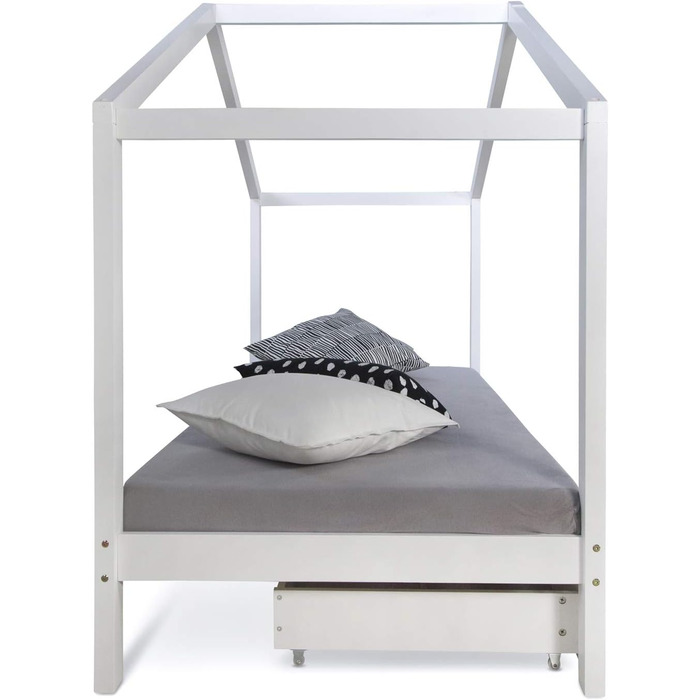 Дитяче ліжко Homestyle4u 90x200 з ящиком, монтессорі, з ламелями, біле, з дерева (сосна)