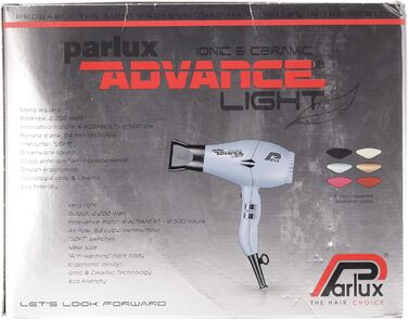 Фен Parlux Advance Light Ionic & Ceramic 2200 Вт, легкий, компактний, професійний, для всіх типів волосся, червоний, без насадки Softstyler