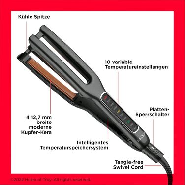 Випрямляч для волосся Revlon Double Straight з двома пластинами, сучасна мідно-керамічна технологія, LED-дисплей, інтелектуальна пам’ять температури, 10 режимів до 235°C, RVST2204E