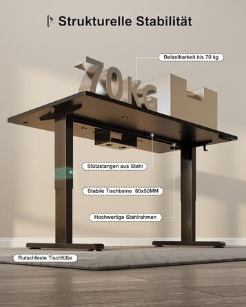 Регульований стіл Homall 200x80 см з USB-портом, електричний, з органайзером для кабелів, пам'ять позицій, для комп'ютера, чорний