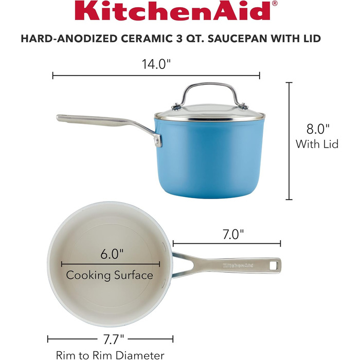 Набір посуду KitchenAid Harteloxierte керамічний антипригарний 9 предметів (Синій оксамит, 2.9 л)